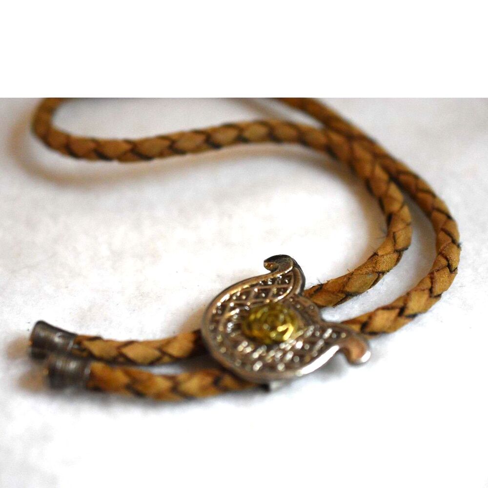 Western Horseshoe Yellow Rose Silver Tone Brown Leather Boot/Anklet Bolo